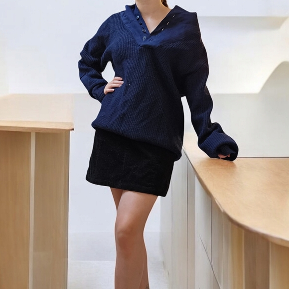 Chunky cozy oversized grandpa sweater quarter button up National Geographic - Picture 1 of 14